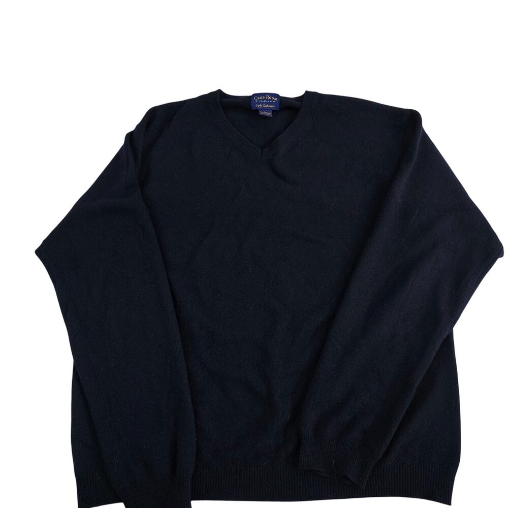 Club Room by Charter club 2-ply cashmere sweater‎ v neck blue mens L 6609